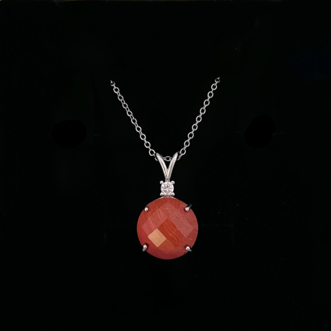 Red Jasper Faceted Round Pendant