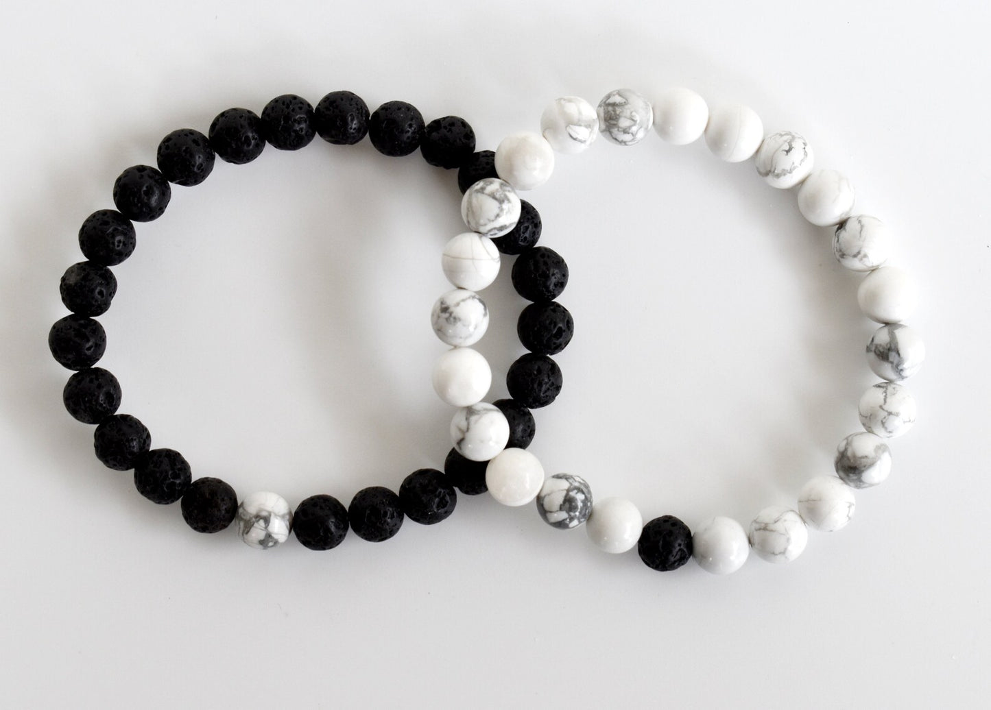 Howlite and Lavastone Couple's Bracelet - 8mm