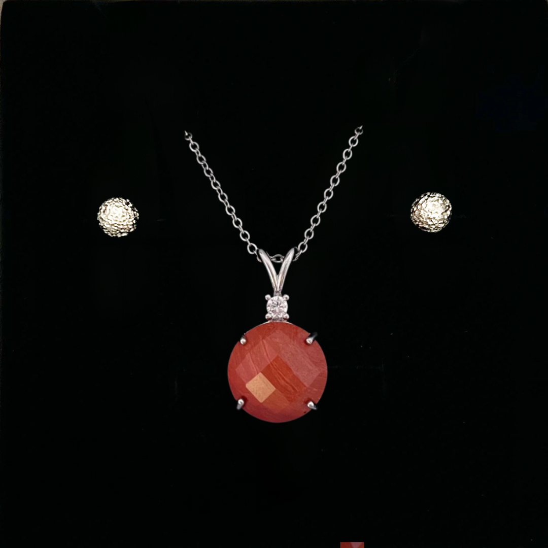 Red Jasper Faceted Round Pendant