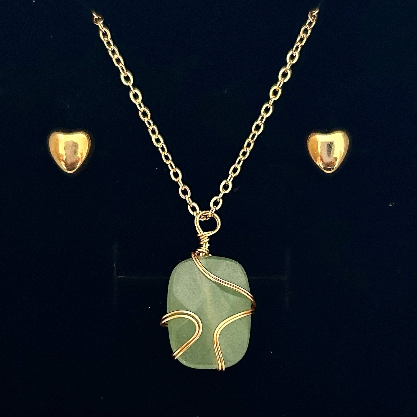 Green Aventurine Wrapped Square Pendant