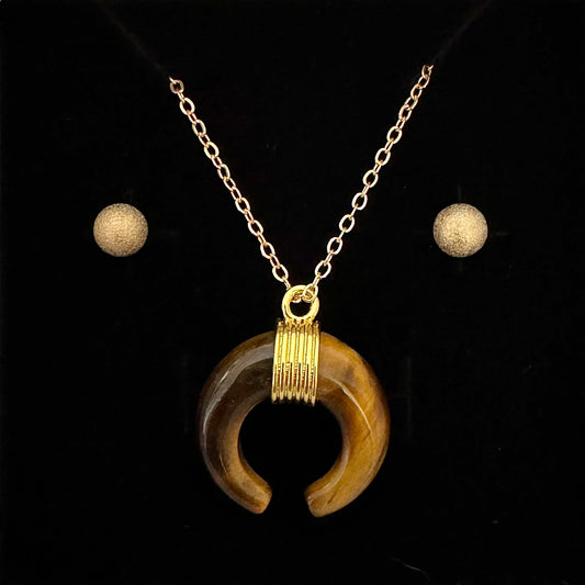 Tiger's Eye Crescent Moon Pendant