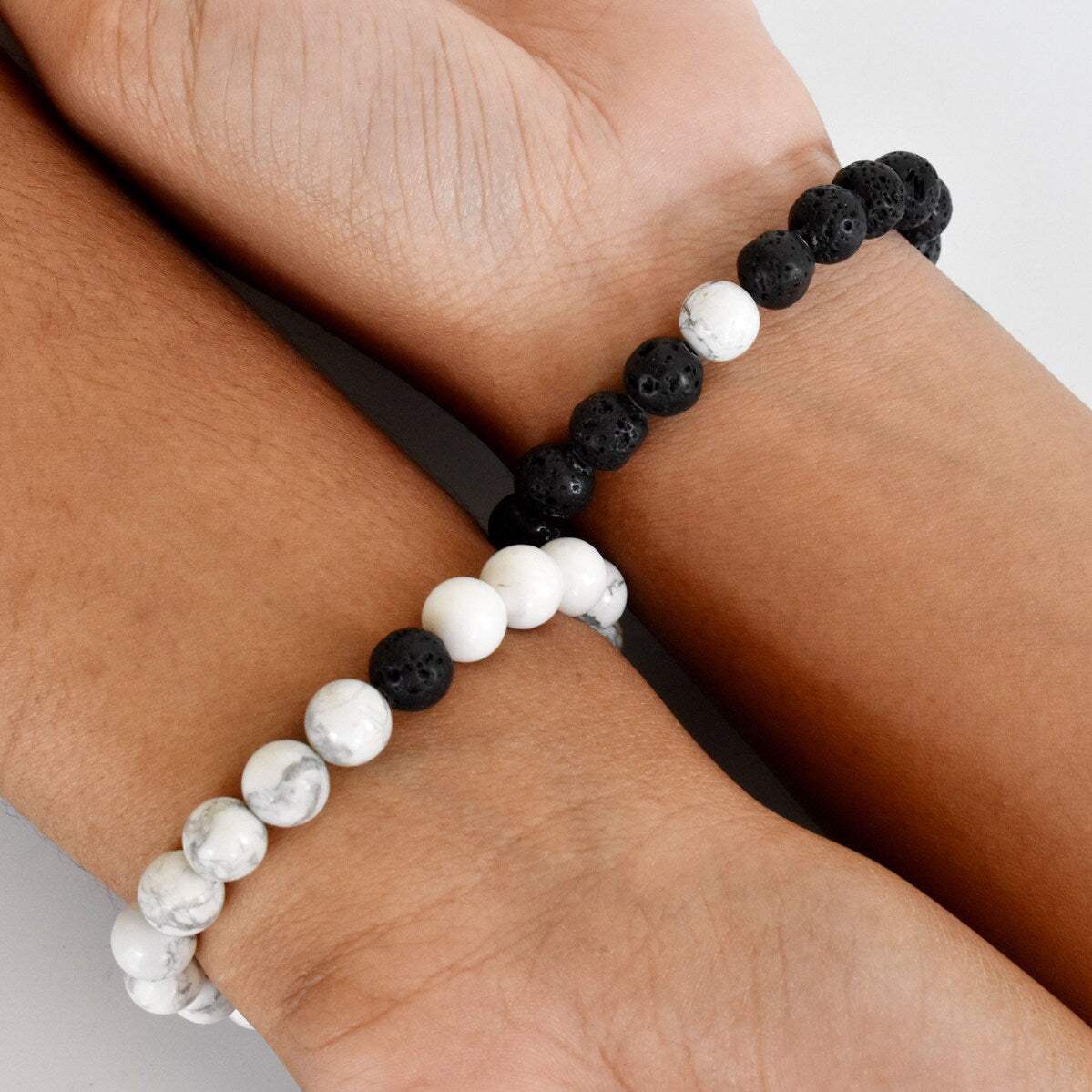 Howlite and Lavastone Couple's Bracelet - 8mm